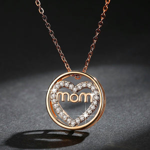 Mom Word With Heart Pendant Necklace