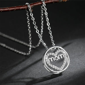 Mom Word With Heart Pendant Necklace