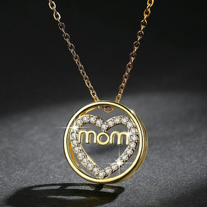 Mom Word With Heart Pendant Necklace