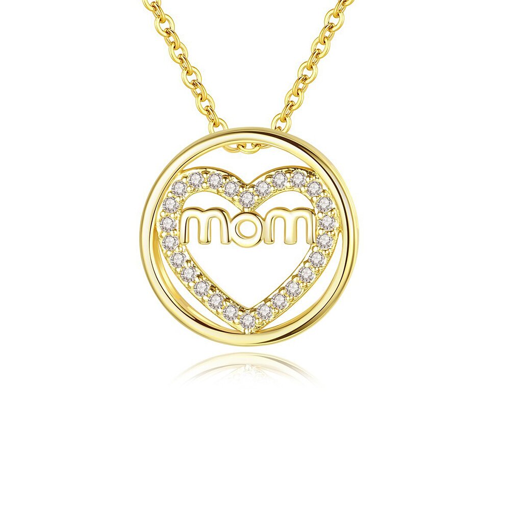 Mom Word With Heart Pendant Necklace