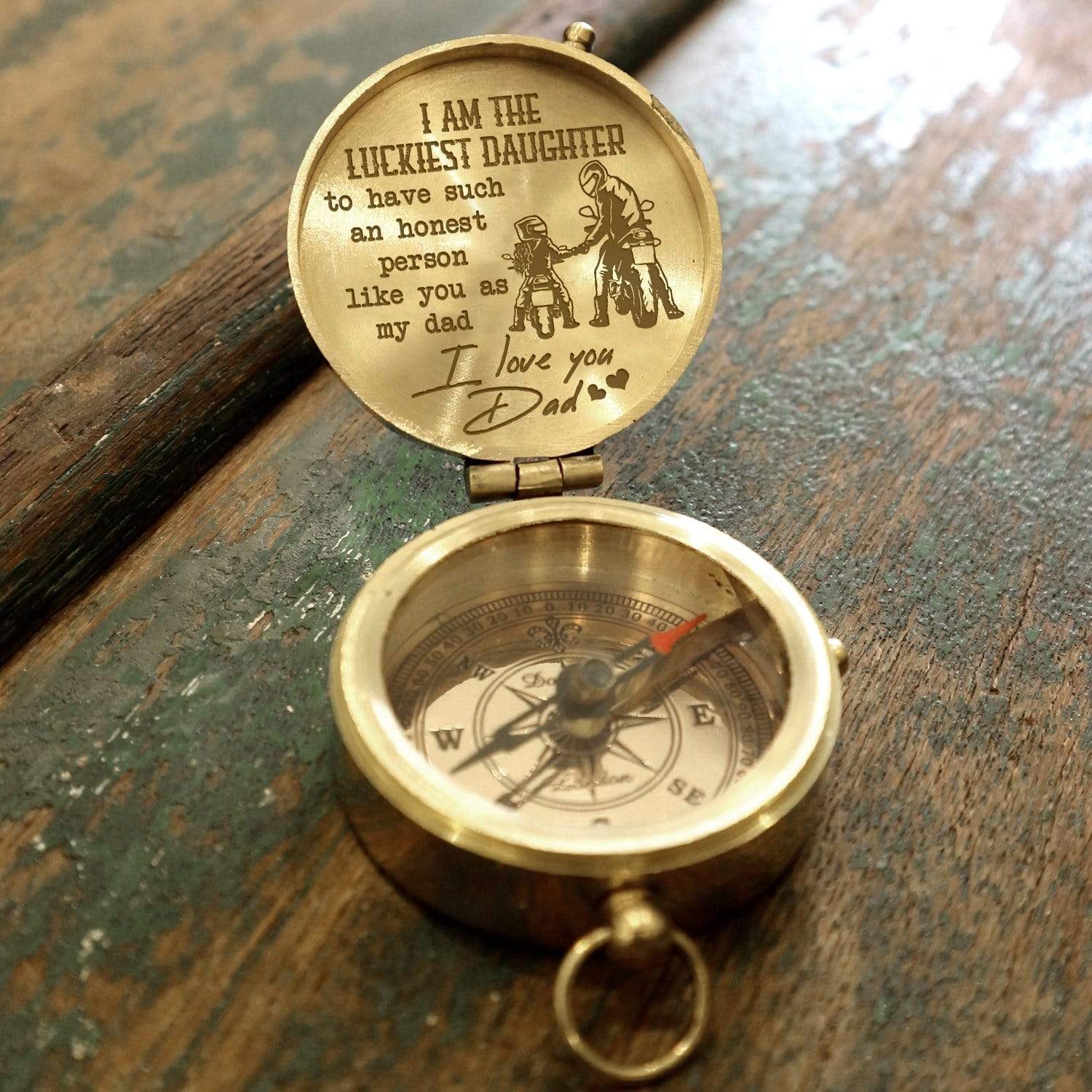 Engraved Compass - Biker - To My Dad - I Am The Luckiest Daughter - Gpb18030