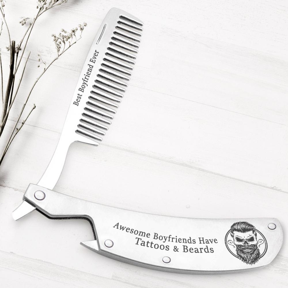 Folding Comb - Best Boyfriend Ever - Awesome Boyfriends Have Tattoos & Beards - Gec12003