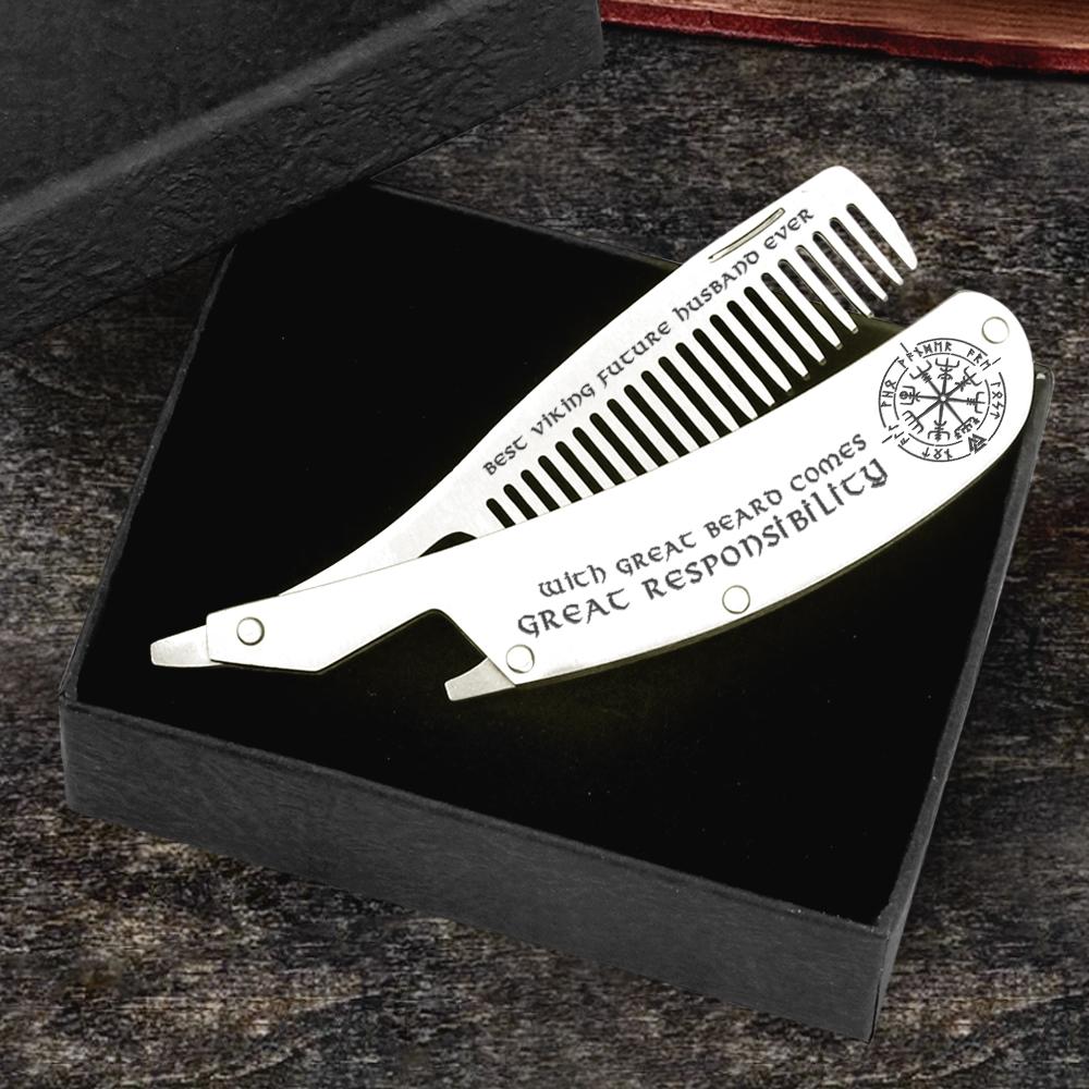 Folding Comb - Best Viking Future Husband Ever - With Great Beard Comes Great Responsibility - Gec24001