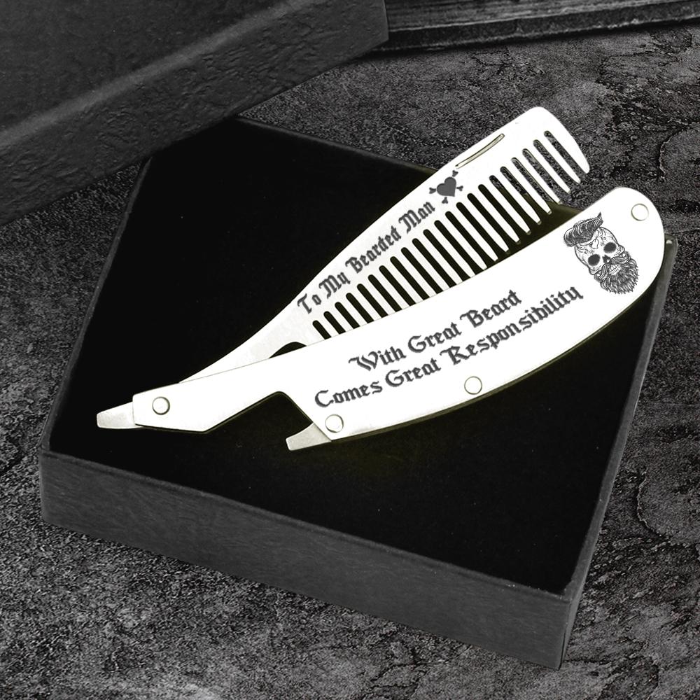 Folding Comb - My Bearded Man - With Great Beard Comes Great Responsibility - Gec26006