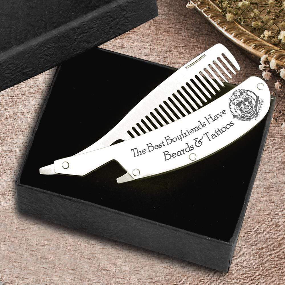 Folding Comb - My Boyfriend - The Best Boyfriends Have Beards & Tattoo - Gec12007