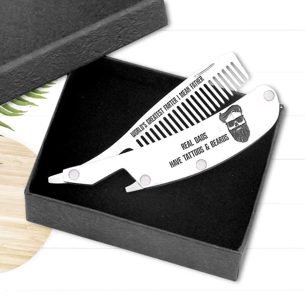 Folding Comb - To My Dad -  Real Dads Have Tattoos & Beards - Gec18026