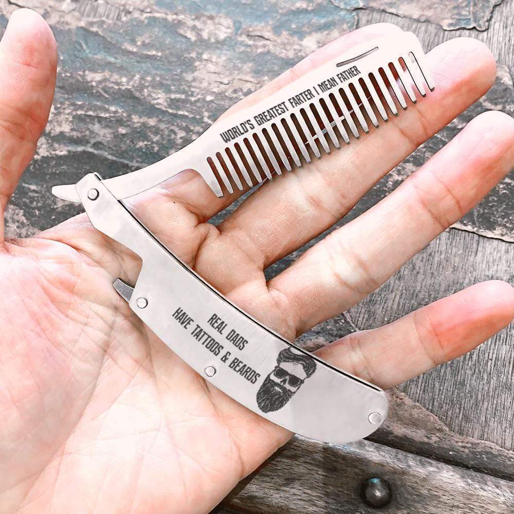 Folding Comb - To My Dad -  Real Dads Have Tattoos & Beards - Gec18026