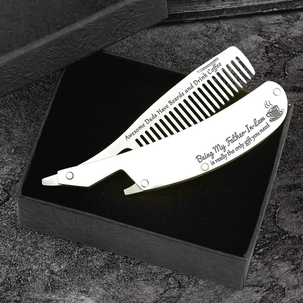 Folding Comb - To My Father-In-Law - Awesome Dads Have Beards And Drink Coffee - Gec18012