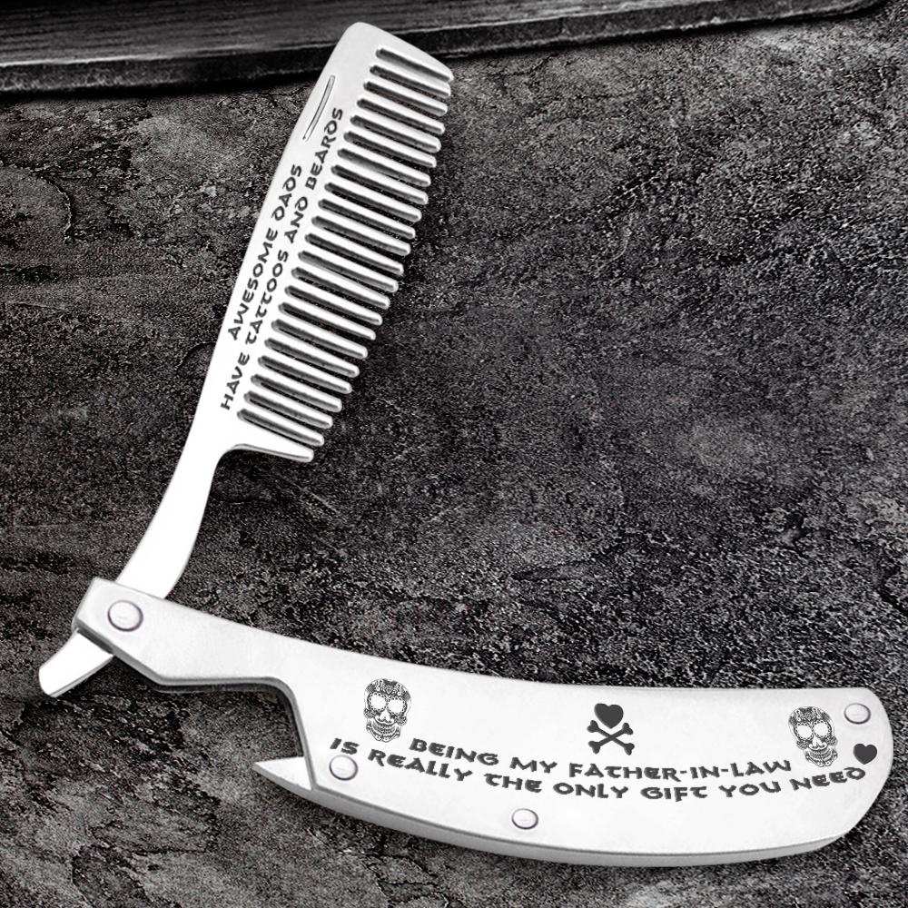 Folding Comb - To My Father-In-Law - Awesome Dads Have Tattoos and Beards - Gec18011