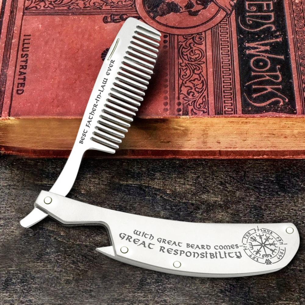 Folding Comb - To My Father-In-Law - With Great Beard Comes Great Responsibility - Gec18014