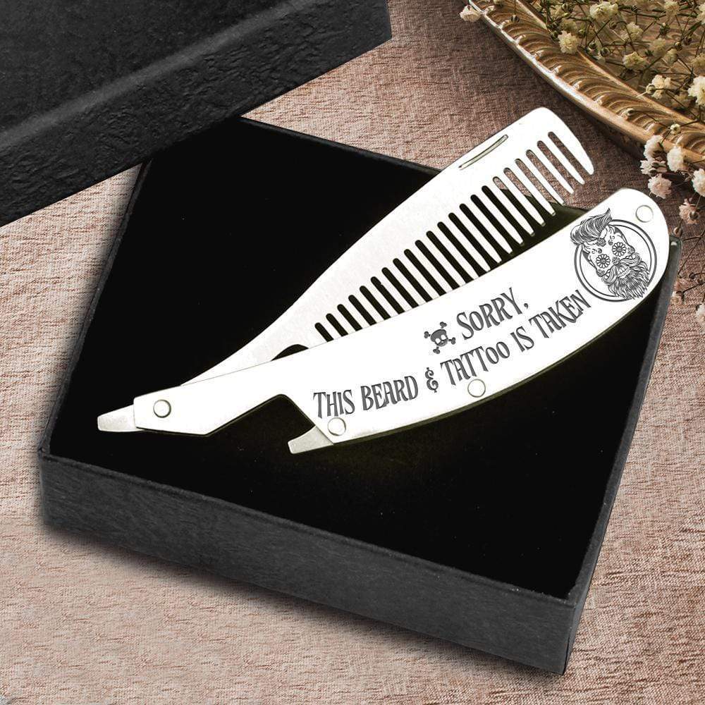 Folding Comb - To My Man - Sorry, This Beard & Tattoo Is Taken - Gec26023