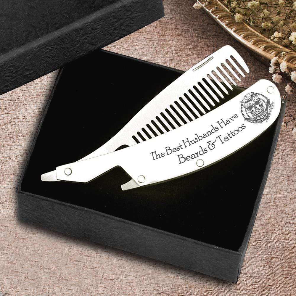 Folding Comb - To My Husband - The Best Husbands Have Beards & Tattoos - Gec14006