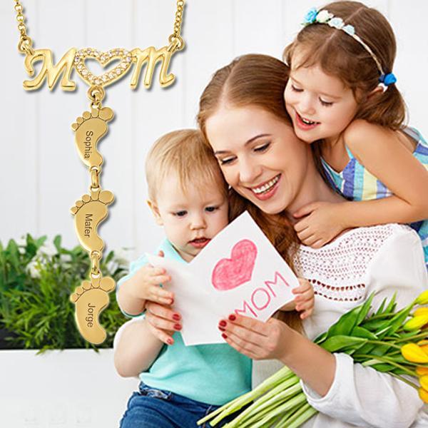 Mom Necklace With Baby Feet (With Gift Box)