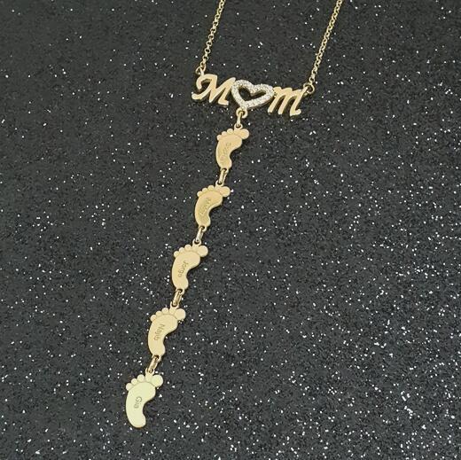 Mom Necklace With Baby Feet (With Gift Box)